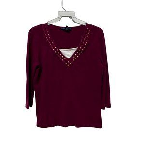 Karen Scott Long Sleeve V-Neck Purple Top Women's Size Small 1531